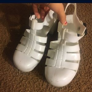 White jelly sandal heels